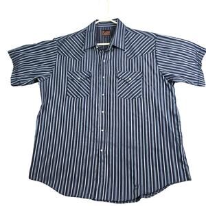 Plains Pearl Snap Shirt Mens XL Blue Striped Western Cowboy Retro Ranch Workwear